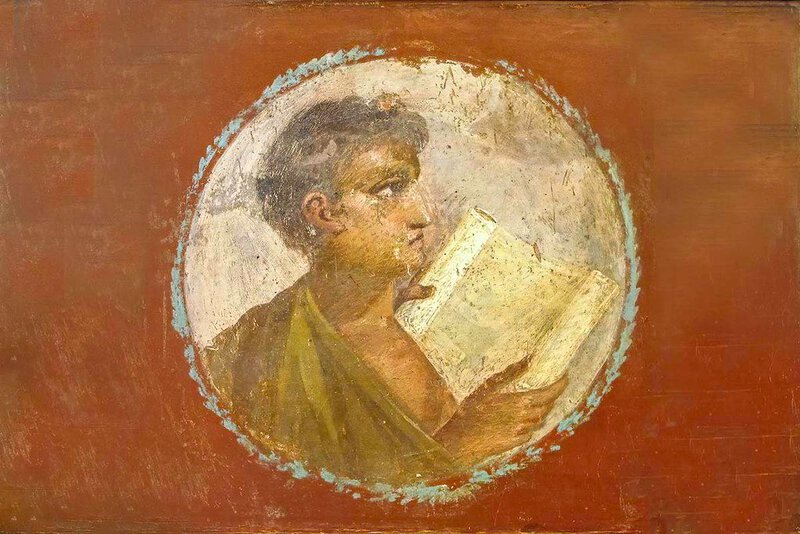 A Roman fresco of a reader from Herculaneum itself is thematically apt for a section on Herculaneum