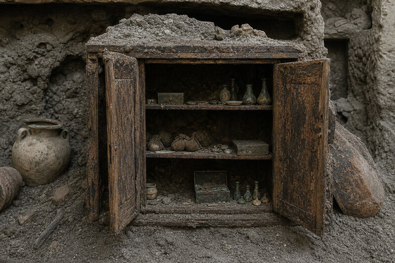 A Pompeii cupboard of the kind sealed under Vesuvius