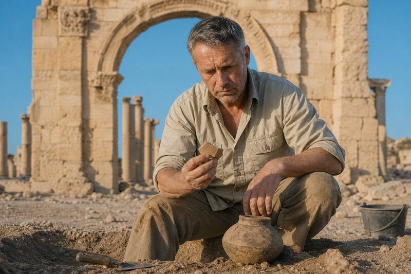 Nineteenth-century looters at a Greek excavation site extracted objects for profit