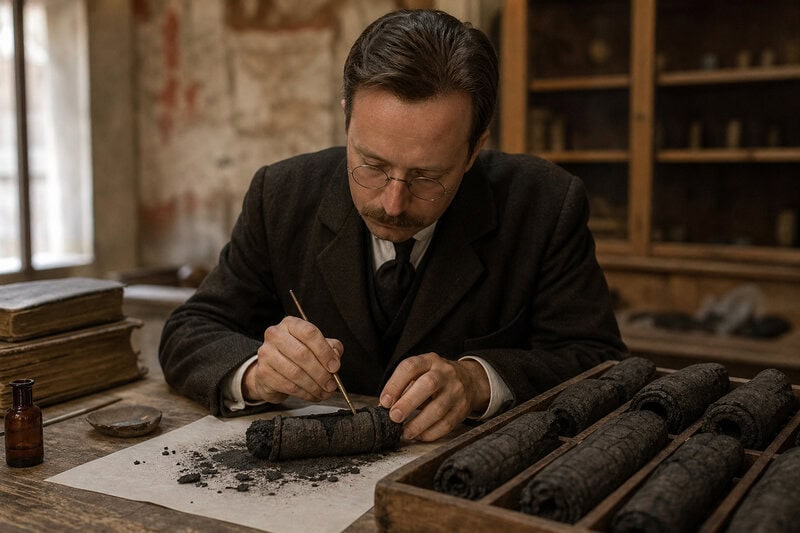 A scholar attempts to handle a carbonized Herculaneum scroll of the kind that crumbled at a touch, leaving centuries of&hellip;