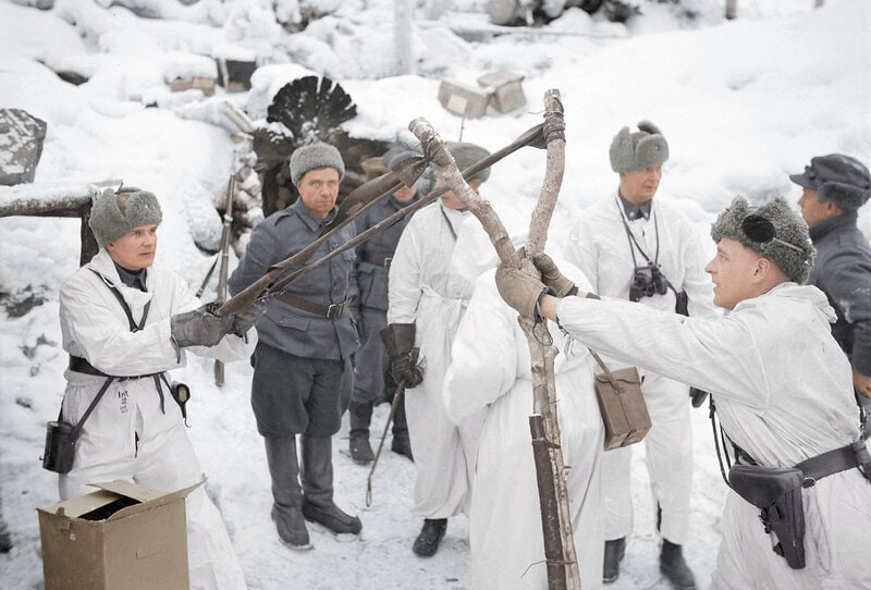 Colorized Winter War photo showing Finnish/Soviet soldiers in snow-covered winter combat gear is directly relevant to the&hellip;