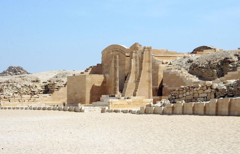 Shows actual Saqqara archaeological site ruins in the desert, directly relevant to the necropolis section.