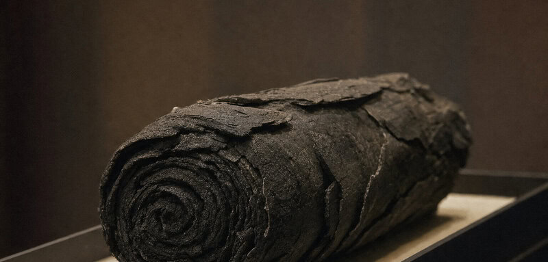 A carbonized Herculaneum scroll of the kind that preserved roughly 1,800 papyrus texts sealed under volcanic ash for two…