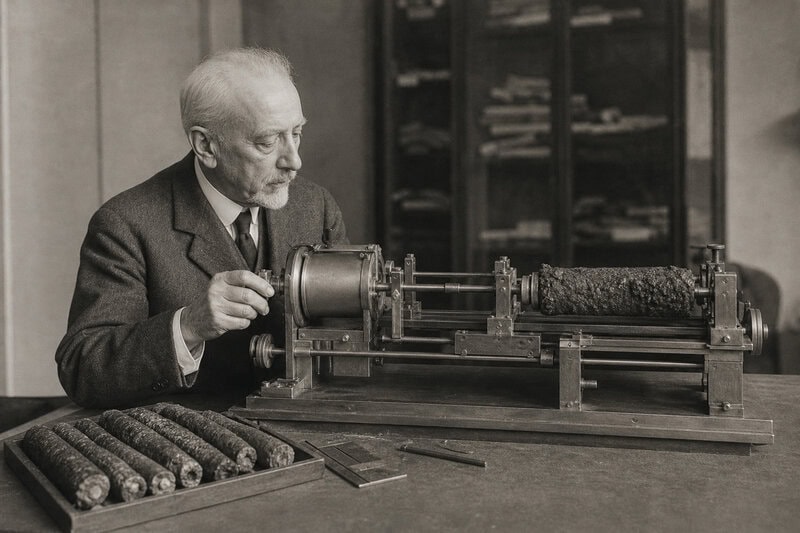 A mechanical unrolling device of the kind used over two centuries to recover Herculaneum