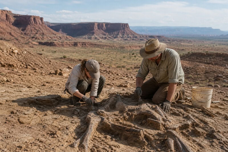Paleontologists excavate fossil bones in Utah